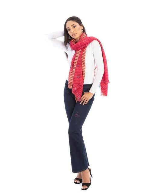 Saachi Red Fun Houndstooth Scarf