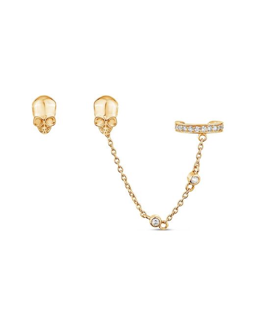 SALLY SKOUFIS Metallic Peace Stud Ear Cuff Set With Made Cz Diamond Stimulant