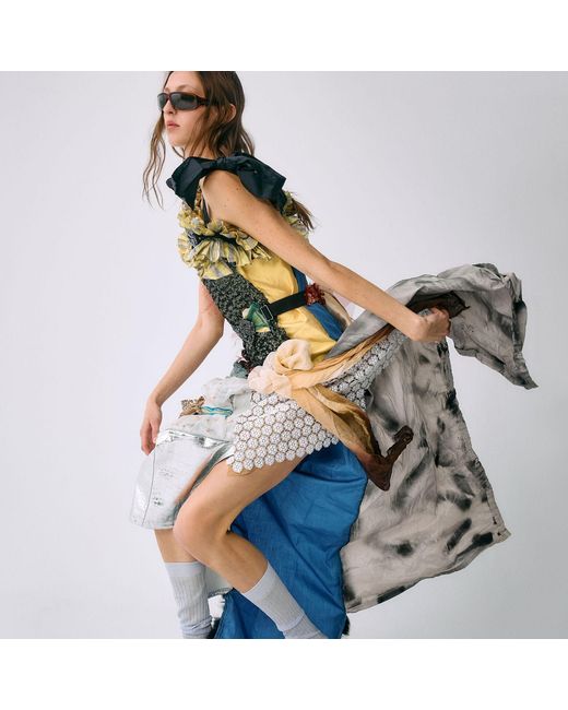 Miro Misljen Blue Mixed-Media Deconstructed Patchwork Dress