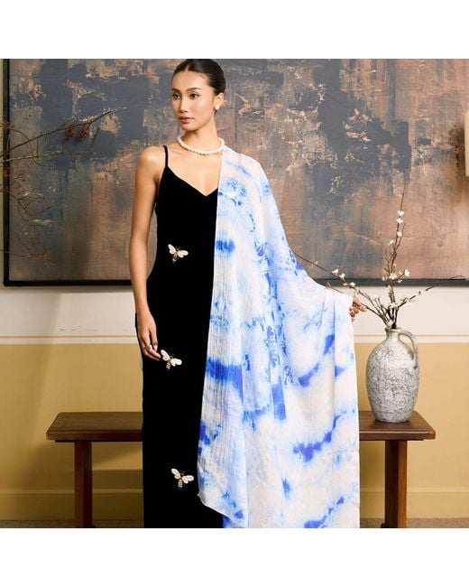Silk and Bears Blue Cloud Shibori Habotai Silk Scarf – Hand-Dyed Mulberry Silk