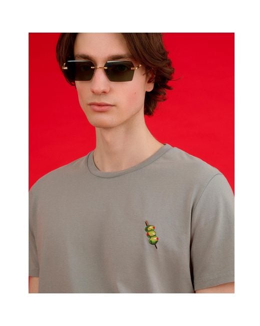 INGMARSON Gray Olives Embroidered Organic Cotton T-Shirt for men