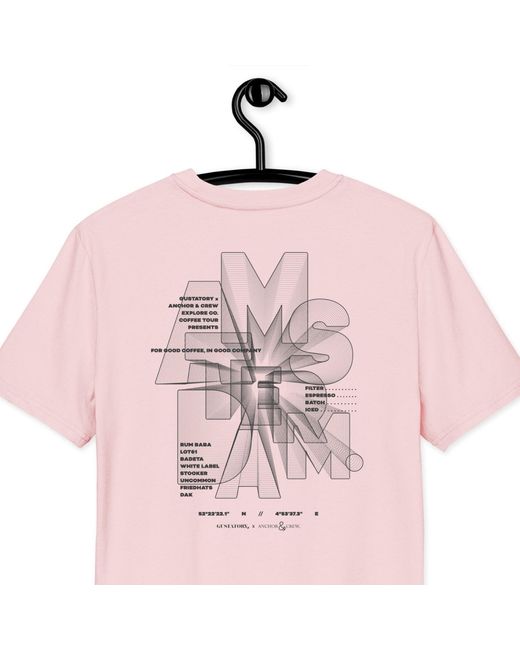 Anchor and Crew Pink Cotton Gustatory Amsterdam Coffee Scene Organic Cotton Embroidered T-Shirt