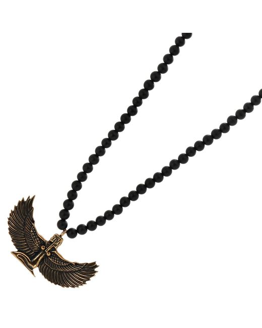 Ebru Jewelry Metallic Magical Goddess Isis Pendant Onyx Stone Beaded Necklace