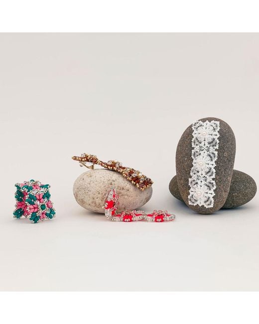 Oana Savu Multicolor Glass Beads & Lace Design Long Elegant Earrings