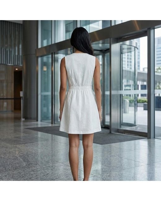 Modenaire White Contrast Trim Mini Dress Button Front