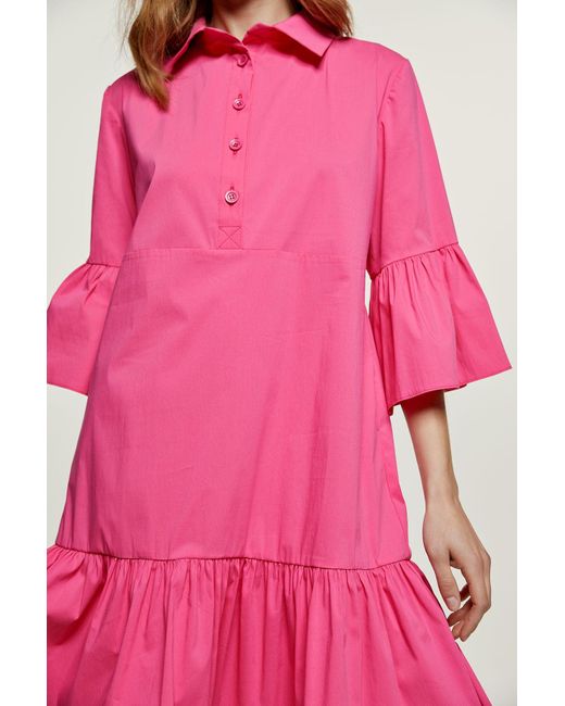 Conquista Pink Fuchsia Bell Sleeve Dress With Ruffle Hem