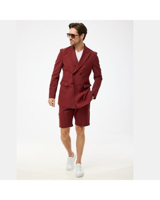 DAVID WEJ Red Ashford Relaxed Double-Breasted Blazer – Burgundy for men
