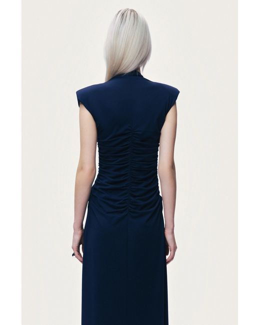 Nocturne Blue Zip-Front Draped Maxi Dress