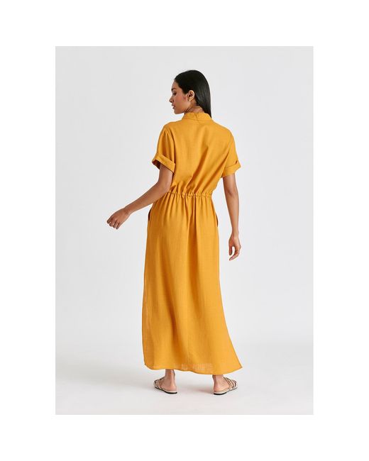 Paisie Yellow Linen Blend Shirt Dress With Stitch Details