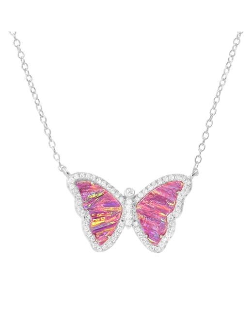 KAMARIA Pink Opal Butterfly Necklace With Stripes