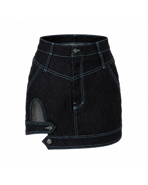 Gao Republic Black Mini Skirt Cut-Out Denim