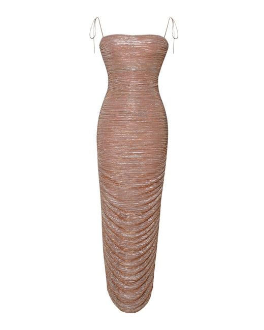 Miss Circle New York Brown The Glint Ruched Chiffon Long Maxi Dress