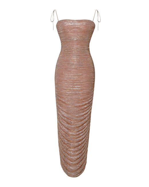 Miss Circle New York Brown The Glint Ruched Chiffon Long Maxi Dress
