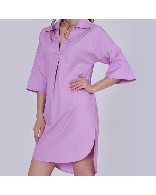 Smart and Joy Purple Cotton Minimalist Shirt Dress