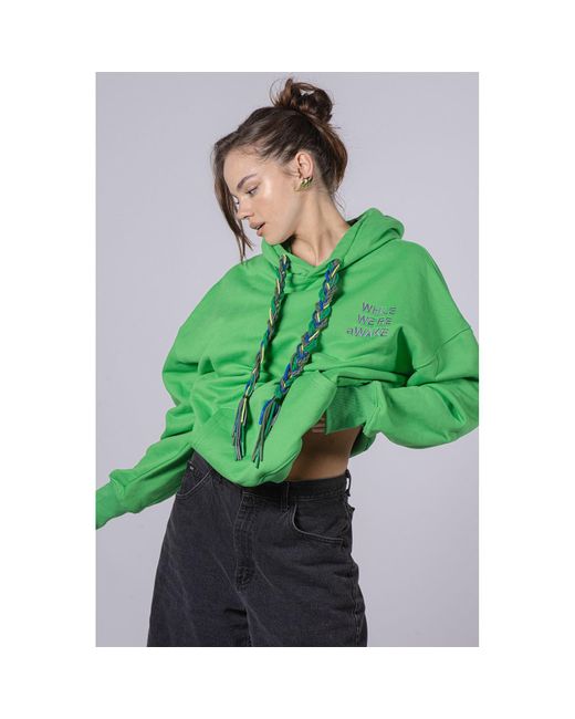 While We're Awake Green Dark Braid On Braid Hoodie