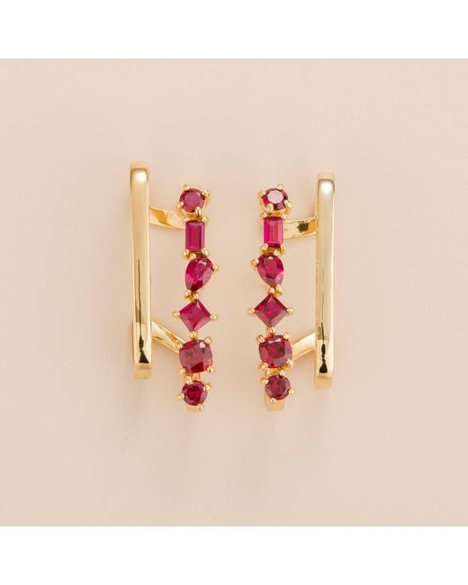 Juvetti Metallic Serene Earrings With Ruby Set