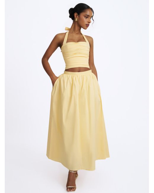 Miss Circle New York White Wilsie Lemon Cotton Poplin Ruched Halter Top