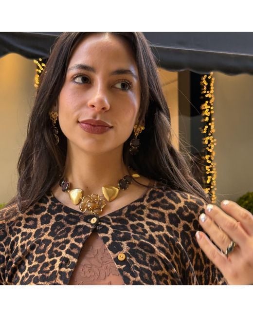 Achala Handcrafted Metallic Golden Bloom Statement Necklace