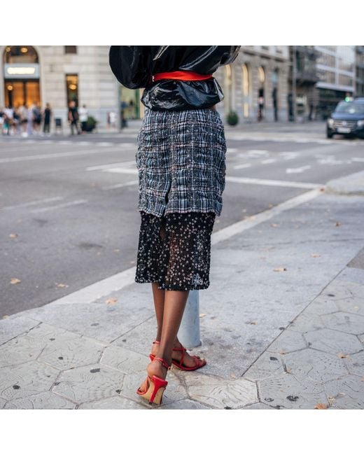 Miro Misljen Gray City Grid Lace-Pane Skirt