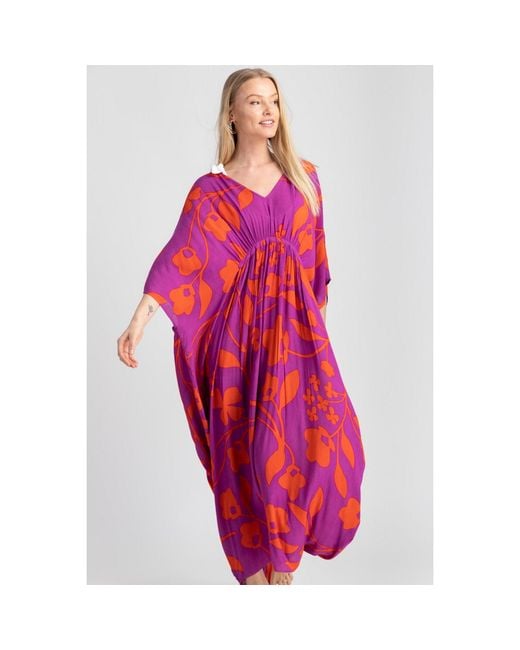 Saachi Red Bold Floral Deep Kaftan Maxi