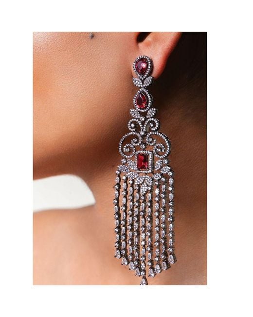 Meraki by Rashmi Bajaj White Antoine De Boucles Wine Cubic Zirconia Earrings