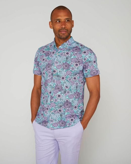 Lords of Harlech Blue Todd Garden Party Knit Shirt for men