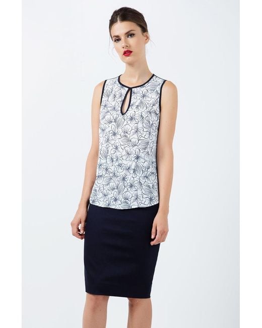 Conquista Blue Fitted Pencil Skirt With Contrast Stripe