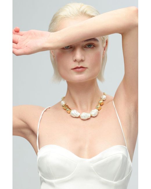 Classicharms Metallic Baroque Pearl Statement Necklace