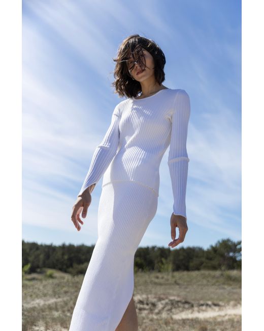 SALANIDA White Madonna Ribbed-Knit Midi Skirt *Reversible