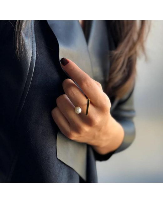 LINYA JEWELLERY Metallic Pearl Ribbon Adjustable Ring