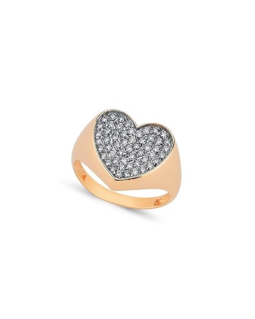 Ecce | Artisan Diamonds Metallic 14Ct Solid Heart Diamond Chevalier Ring