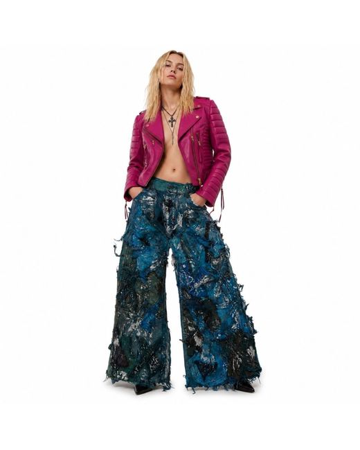 Zasta Studio Blue Wearable Ruins Shredded Wide Leg Colored Denim Pants H