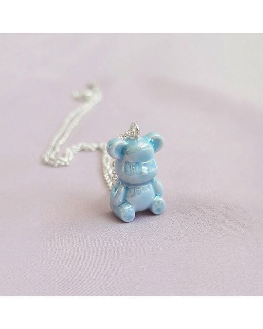 POPORCELAIN Blue Baby Porcelain Teddy Bear Necklace, Tone