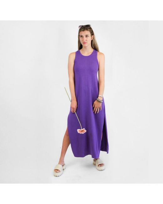 Zenzee Purple Cotton Cashmere Maxi Dress With Side Slits
