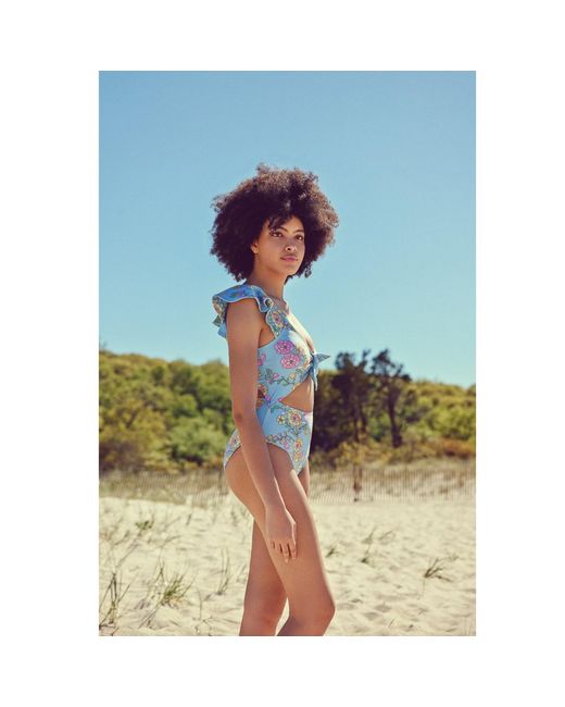 Jessie Zhao New York Blue Ocean Flower One-Piece Swimsuit