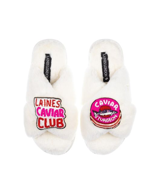 Laines London Pink Classic Laines Slippers With Laines Caviar Club Brooches