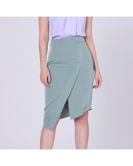 Smart and Joy Gray Asymmetric Crossed Panel Skirt