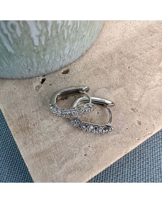 Clemence Wren Metallic Oval Pave Gemstone Huggie Earrings