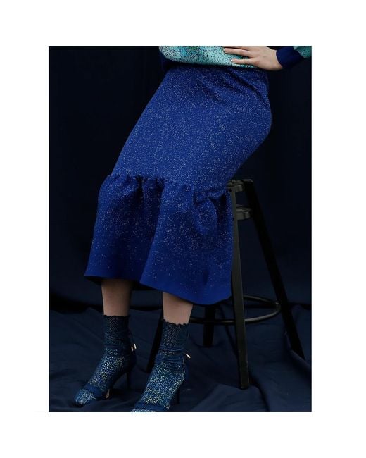 Arto. Blue Mini Dot Midi Knit Skirt