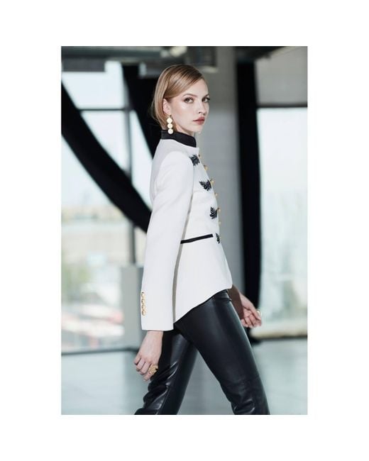 The Extreme Collection White Embroidered Premium Linen Ecru Blazer Renata Love