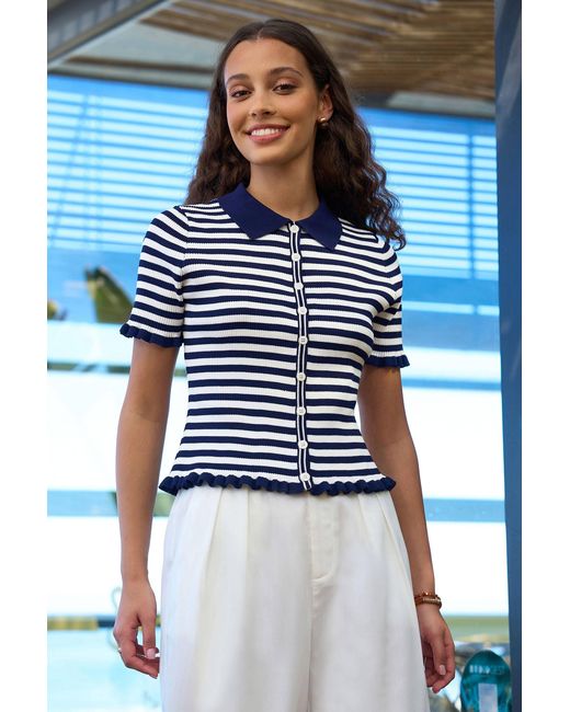 Yumi' Blue Nautical Striped Knitted Top