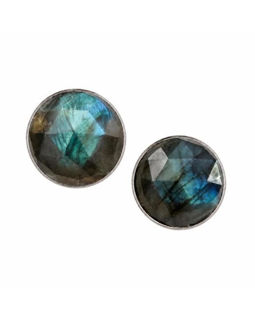 Heather Hawkins Jewelry Blue Oversized Labradorite Stud Earrings Fourteen Millimeters