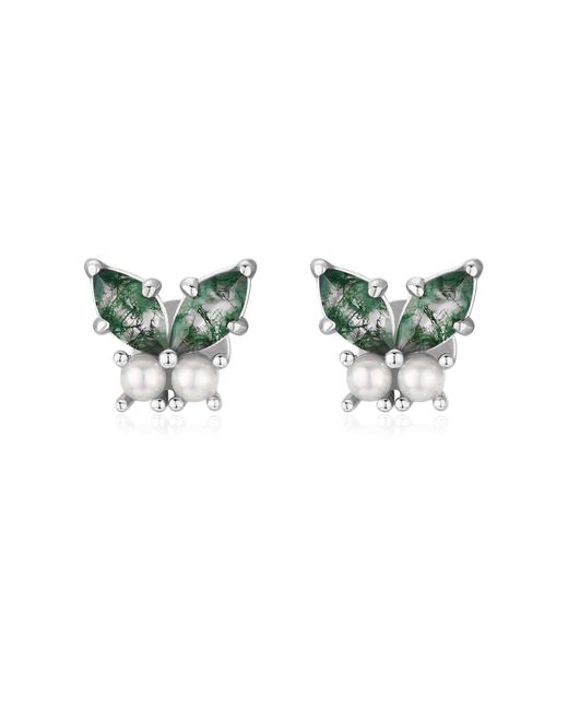 Azura Jewelry New York Green Monarch Butterfly Moss Agate Earrings Vermeil