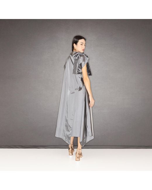 Bianca Popp Gray Halves Shoulder Ribbon Asymmetrical Dress