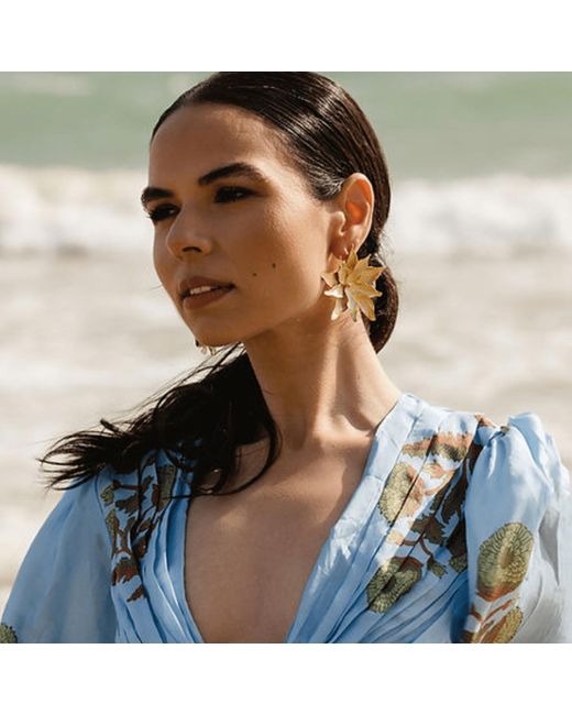Meraki by Rashmi Bajaj Metallic Star Flower Plated Dangle Earrings