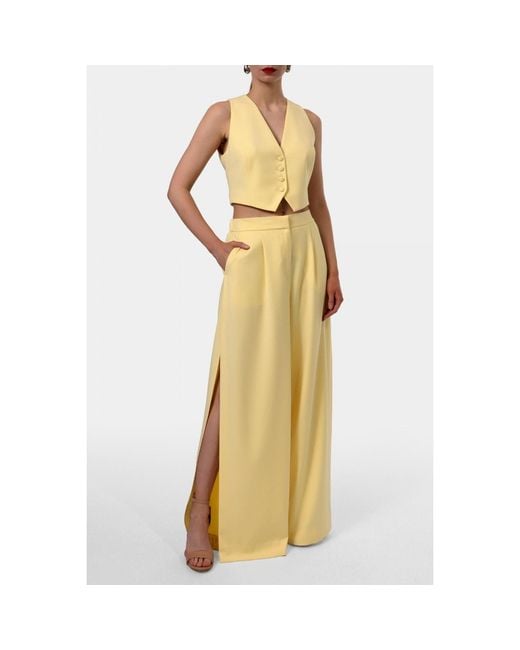AGGI by HALEWSKI Yellow Omena Butter Long Wide Trouser With Slits