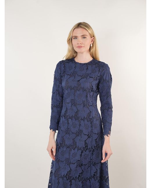 John Abgin Blue Floral Lace Midi Dress