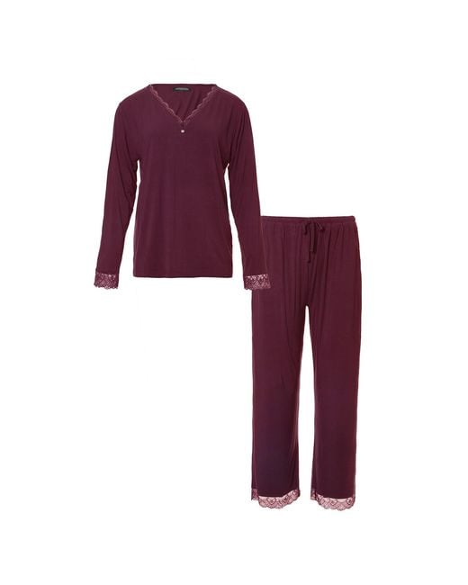 Pretty You London Purple Bamboo Lace Pyjama Set