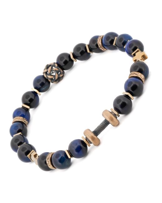 Ebru Jewelry Blue Tiger's Eye Dumbbell Beaded Bracelet for men