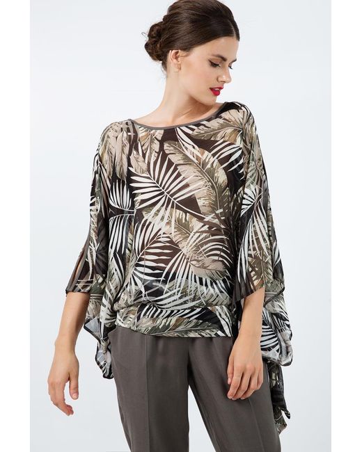 Conquista Green Print Chiffon Batwing Top